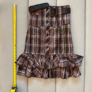 Bebe Brown Plaid Skirt Ruffle Pencil 00